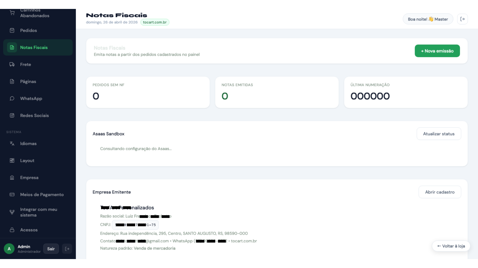 Painel de notas fiscais