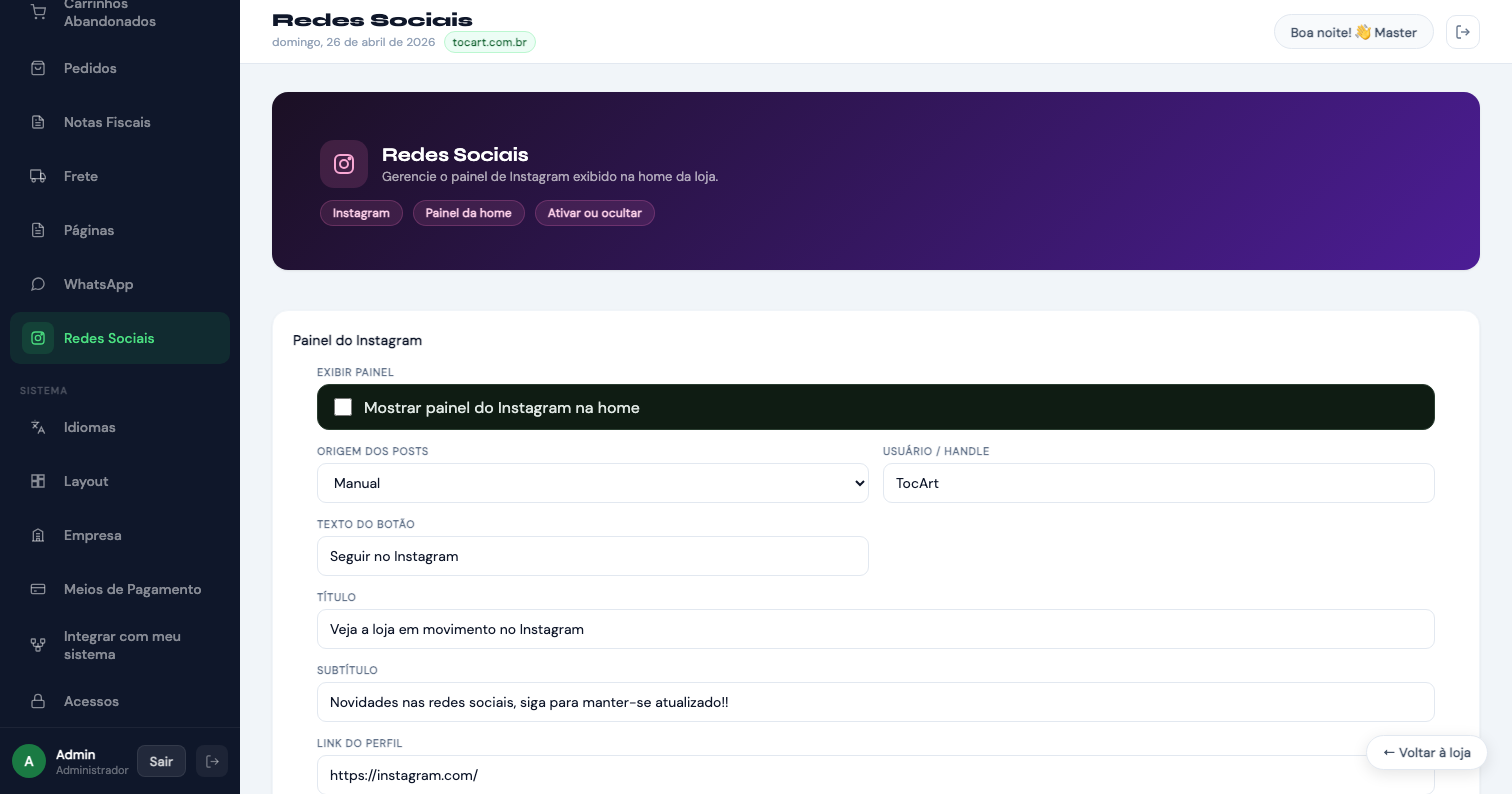 Painel de redes sociais