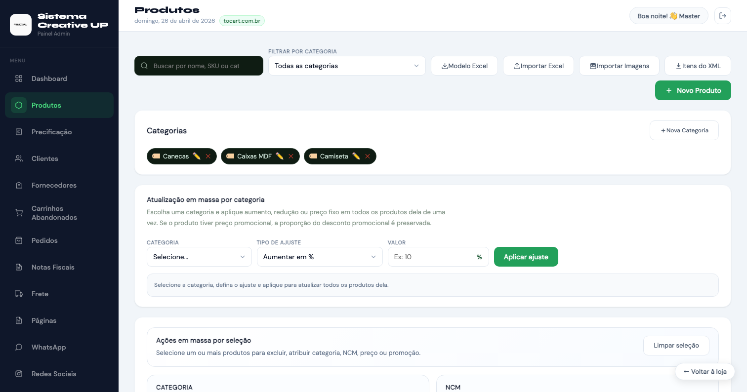 Painel de produtos